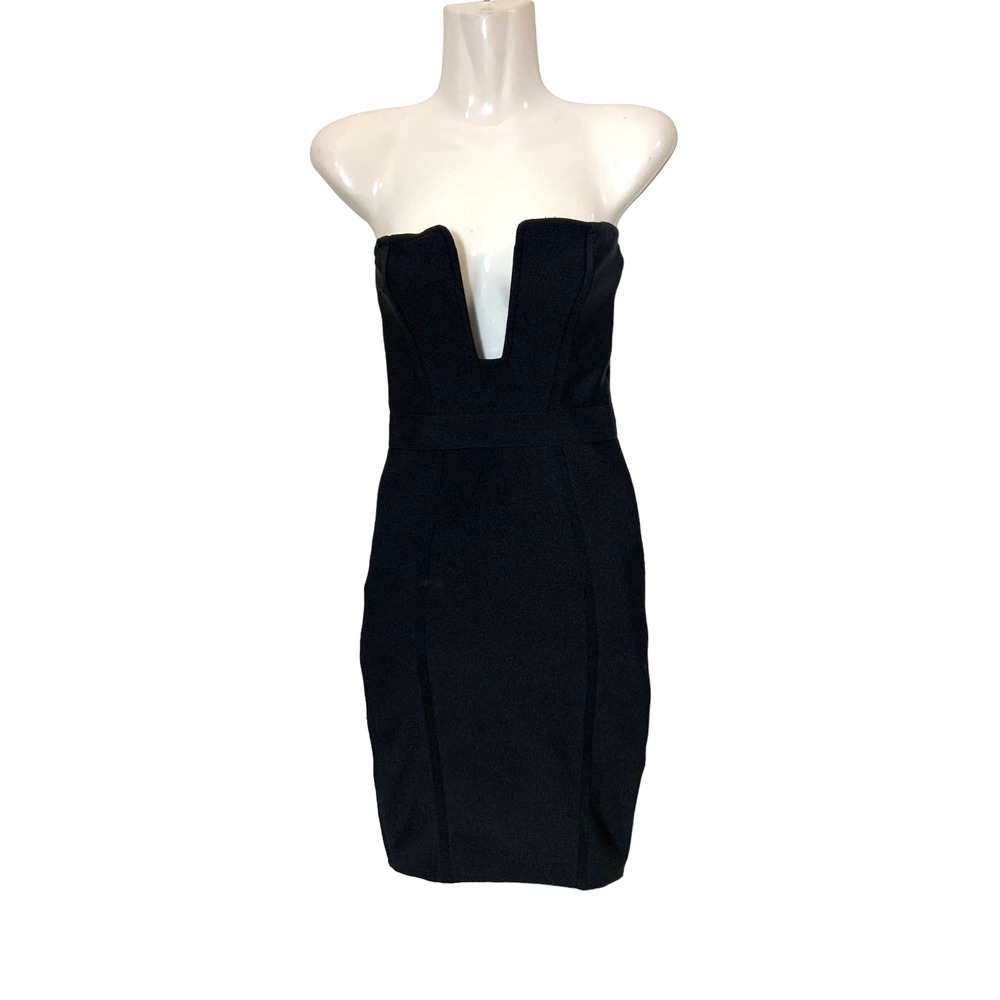 Women's Windsor Deep Plunge Sleeveless Bodycon Fit Party Dress Black Size S